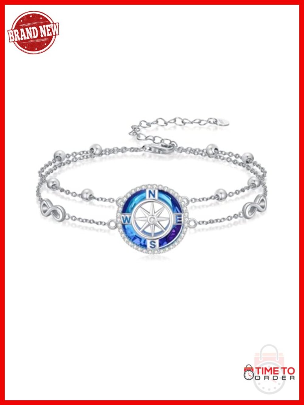 925 Sterling Silver Compass Bracelet for Women Ocean Wave Anklet Summer